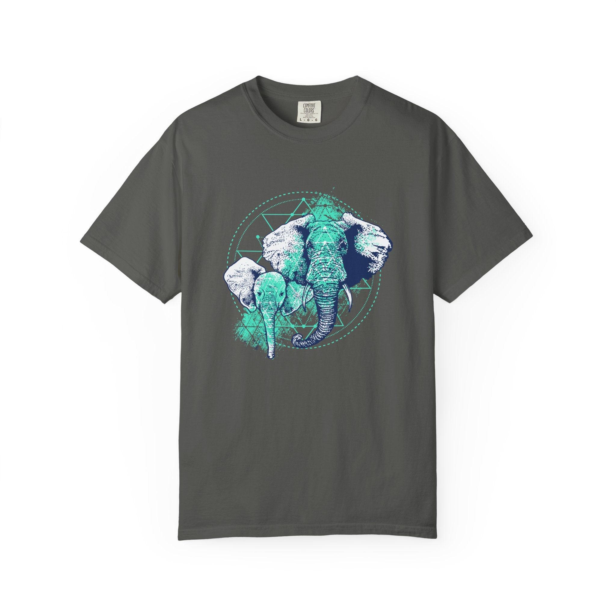 Graphic Mother And Baby Elephant Teal Blue Print T-Shirt - Sinful Threads
