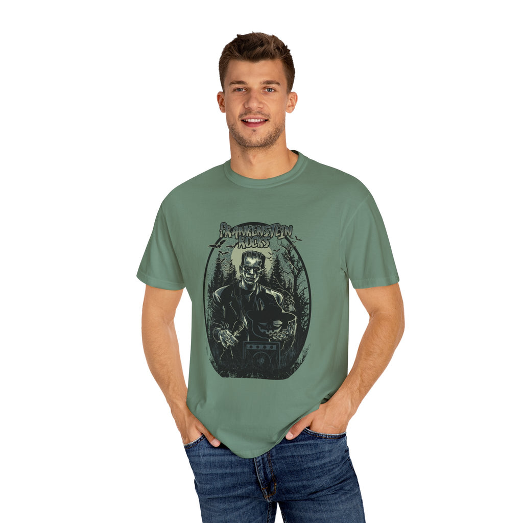 Frankenstein Rocks Halloween Graphic Novelty Design T-Shirt - Sinful Threads