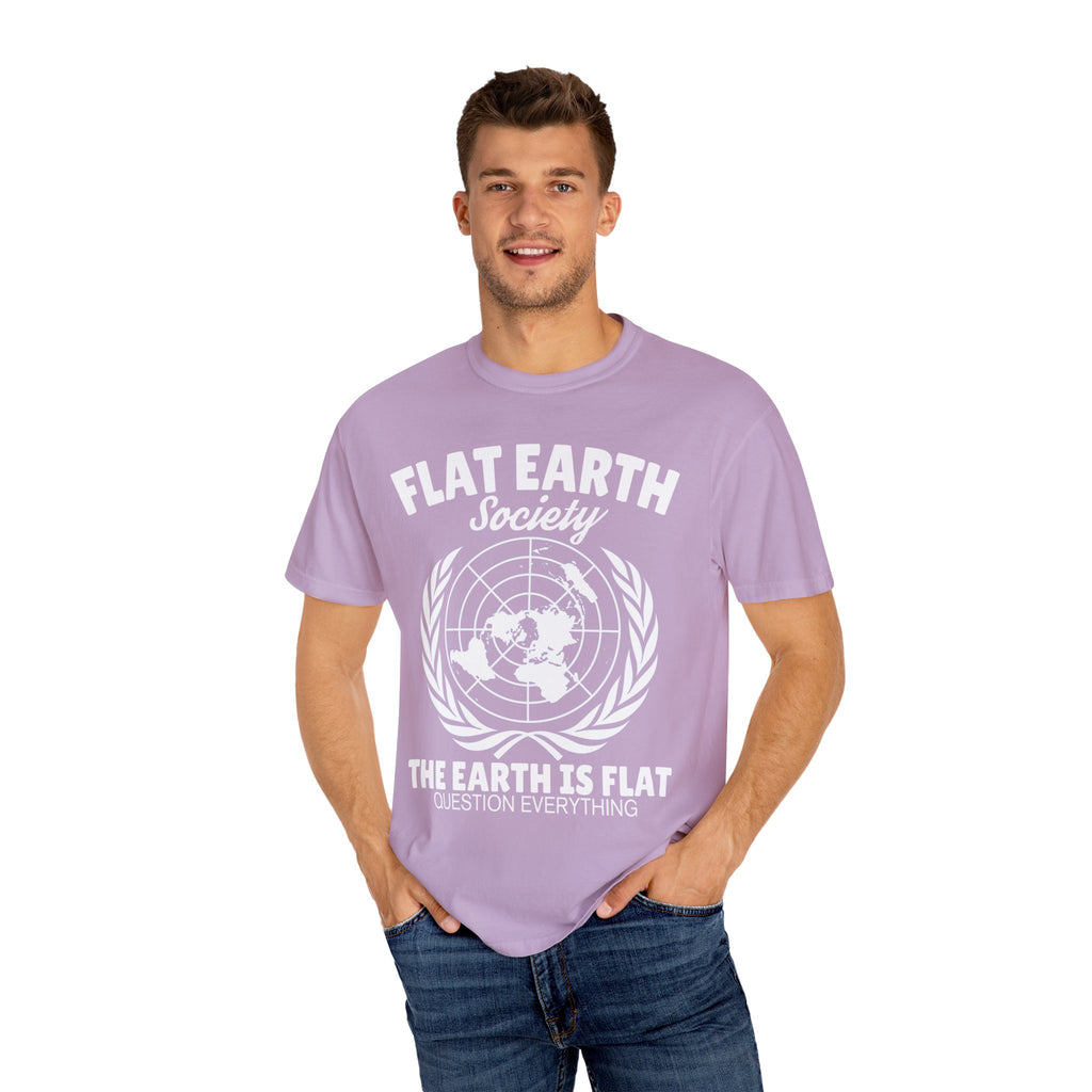 Flat Earth Society Question Everything Funny Design T-Shirt - Sinful Threads