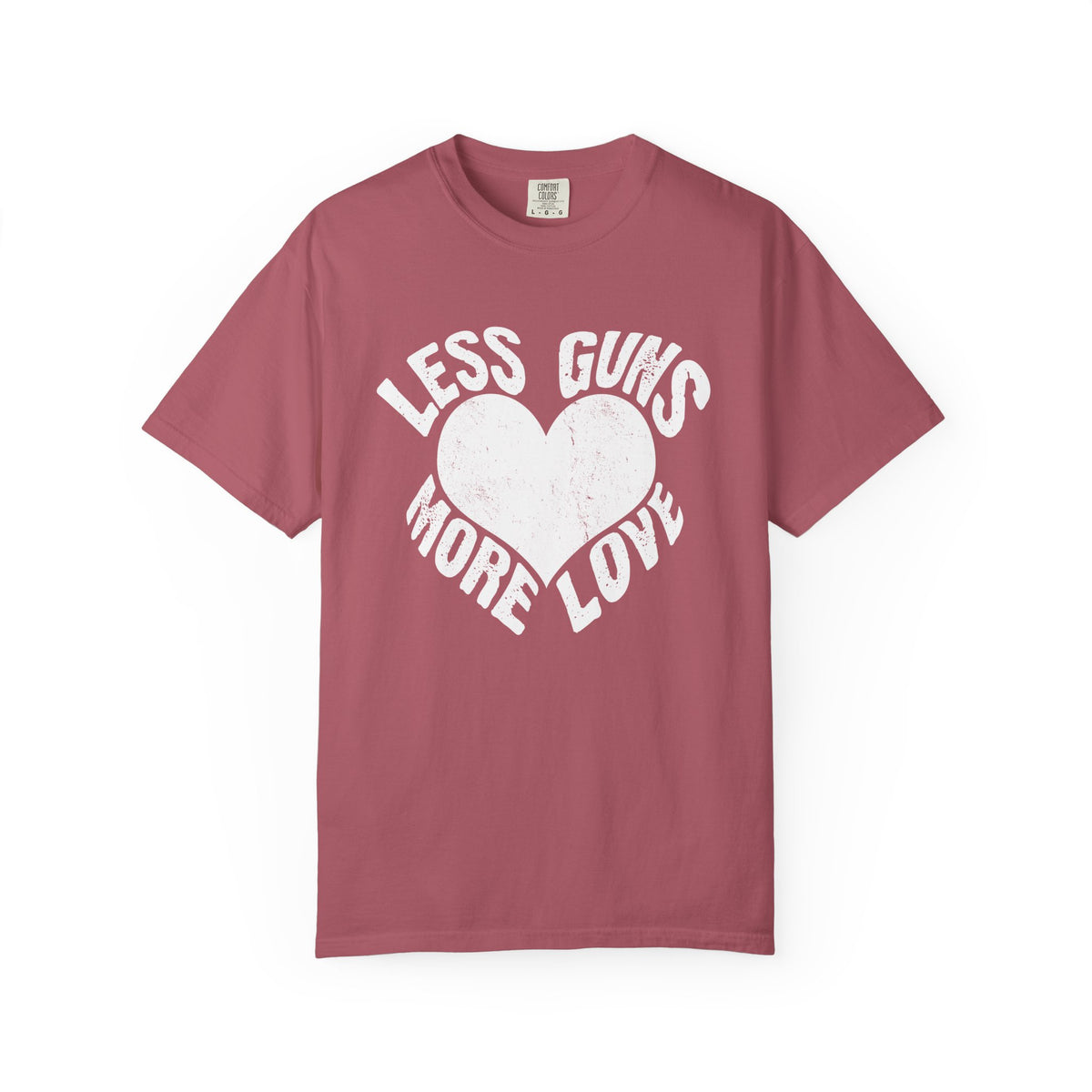 Less Guns More Love Heart Shaped Message Art T-Shirt - Sinful Threads