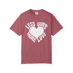 Less Guns More Love Heart Shaped Message Art T-Shirt - Sinful Threads
