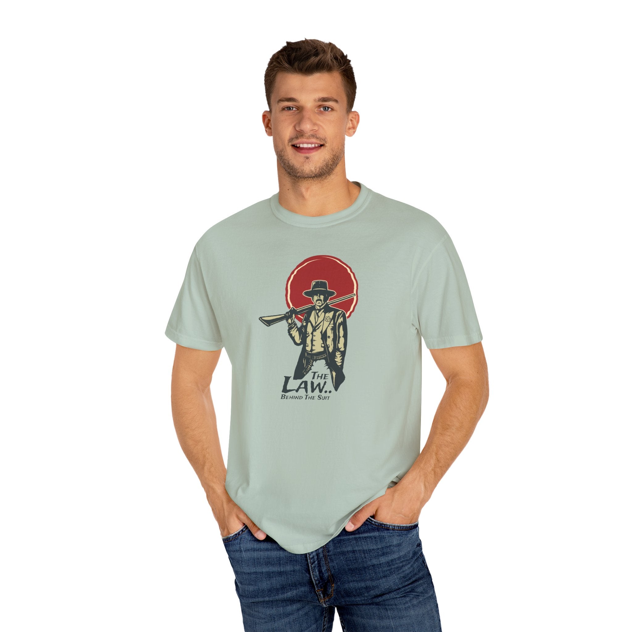 Sheriff Graphic Tee Law Behind Suit - Western Unisex - Sinful Threads