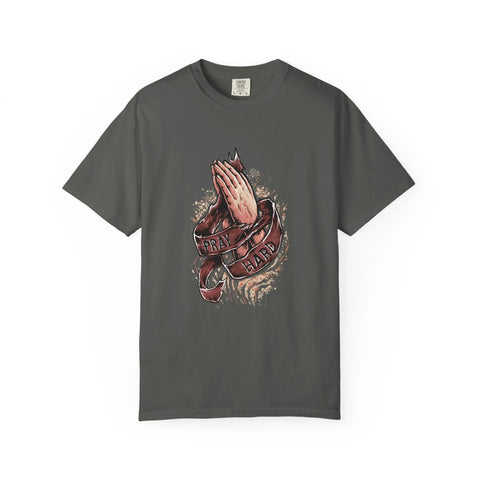 Pray Hard Hands With Ribbon Graphic Religious Art T-Shirt - Sinful Threads