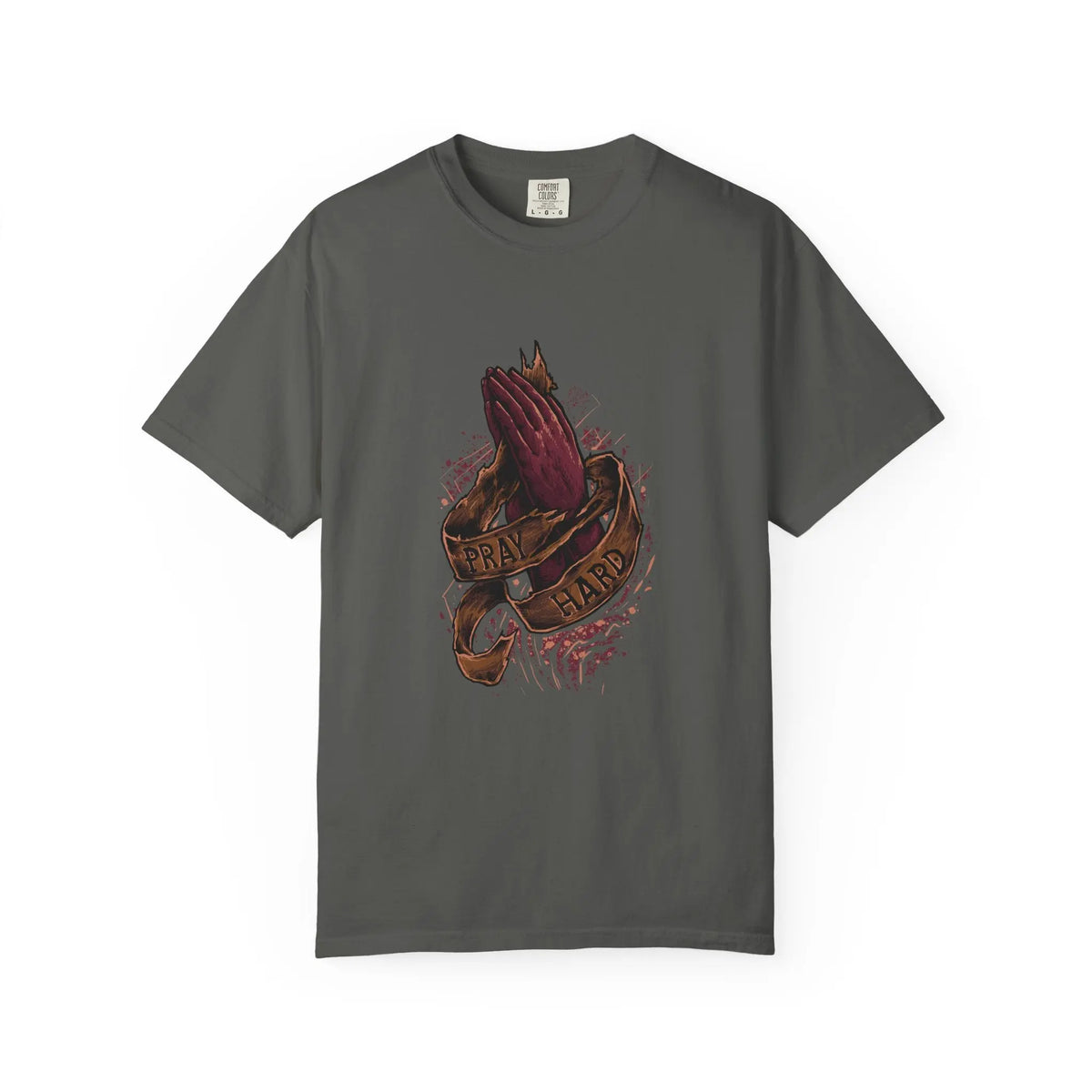 Pray Hard Hands Illustration Graphic Design Art T-Shirt - Sinful Threads