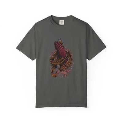 Pray Hard Hands Illustration Graphic Design Art T-Shirt - Sinful Threads