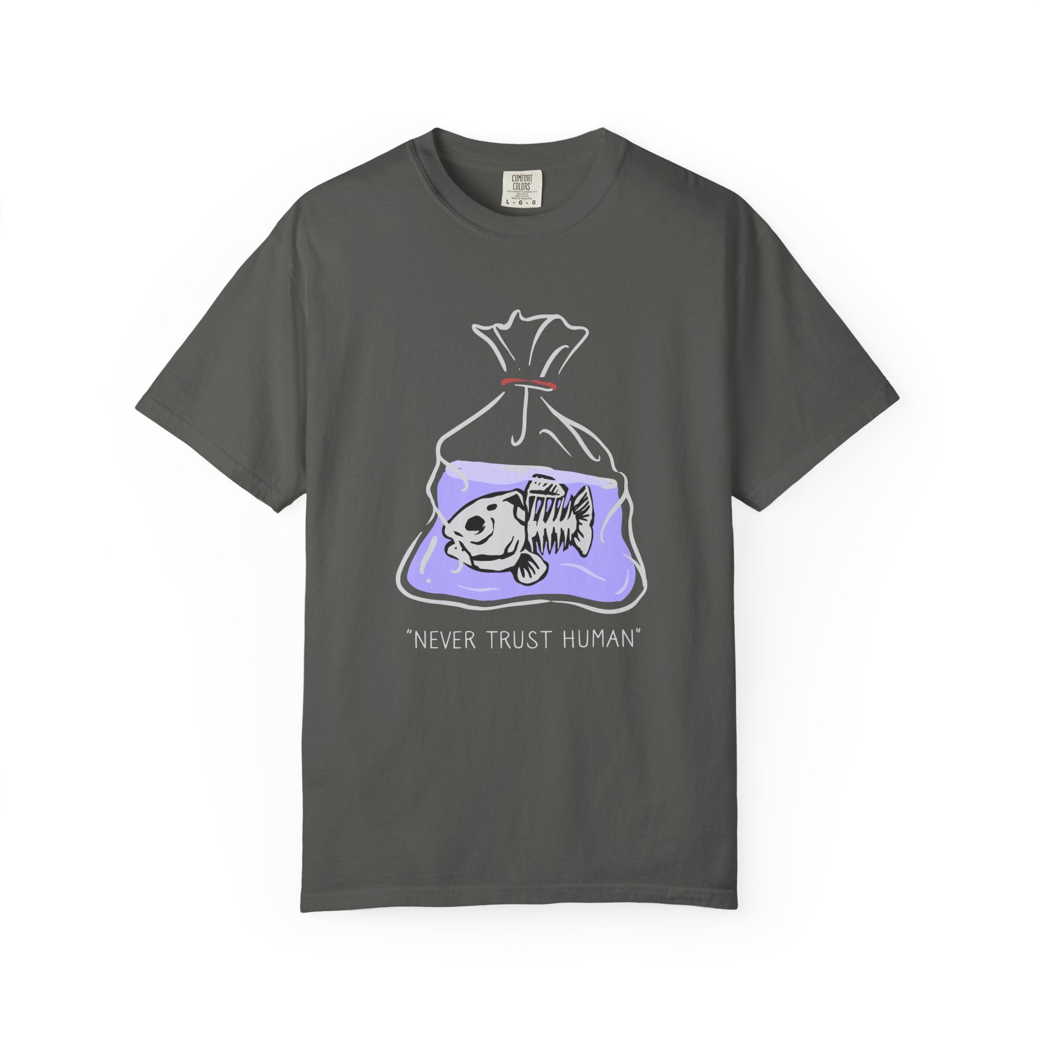 Never Trust Human Fish Bones Drawing Design T-Shirt - Sinful Threads