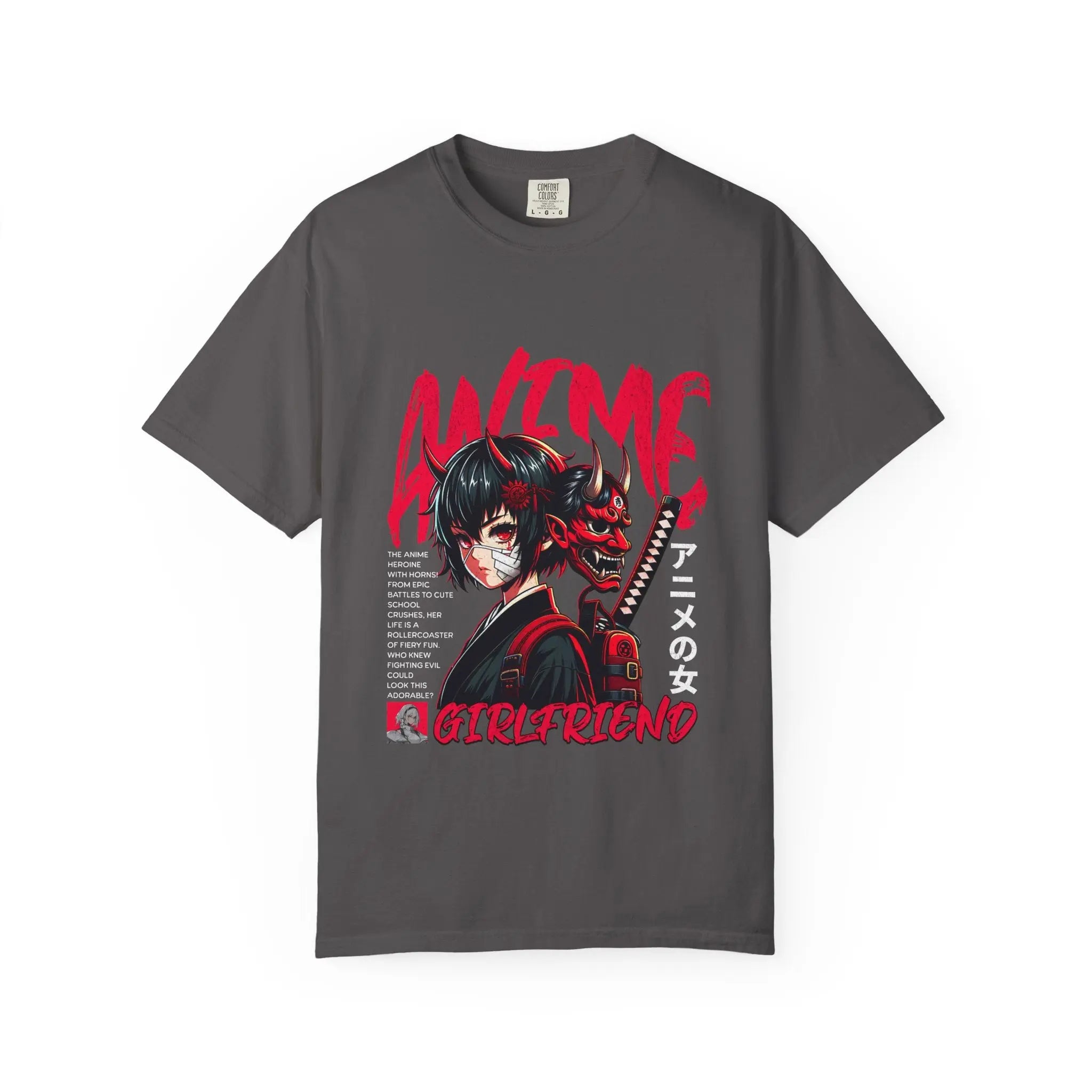 Oni Mask Anime Tee - Katana Demon Girl - Japanese Gift - Sinful Threads