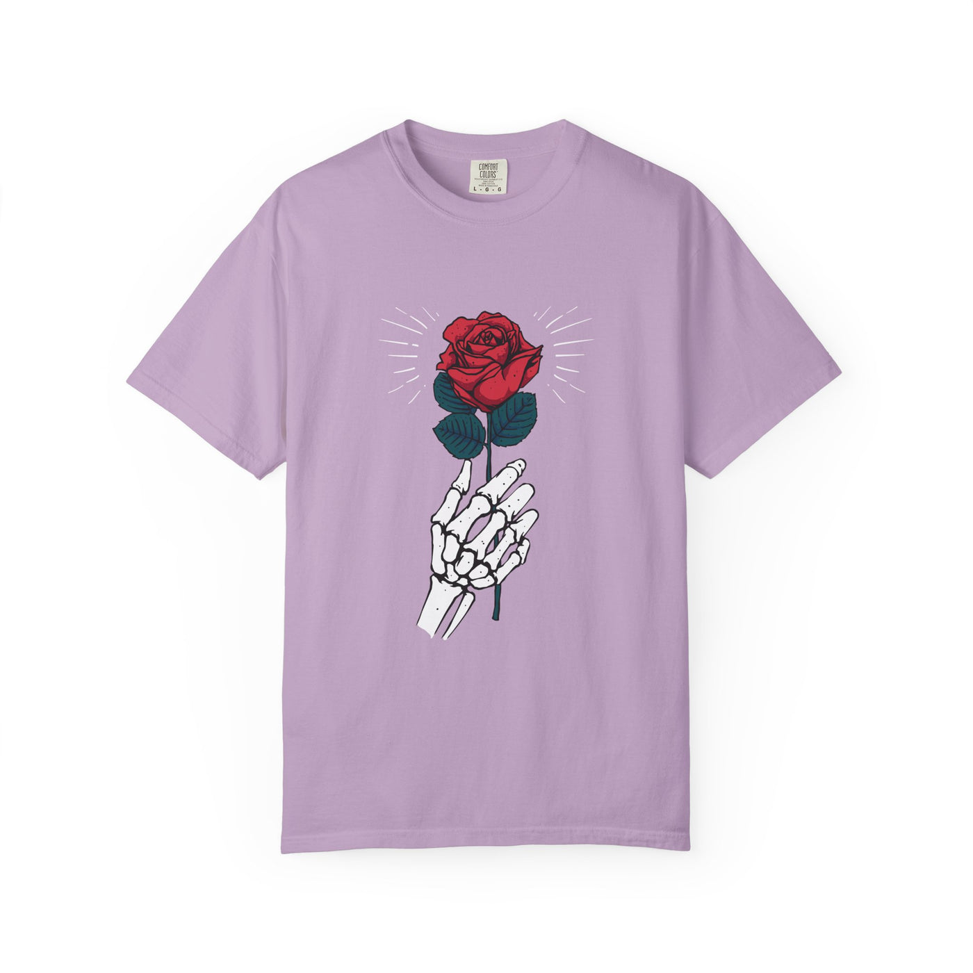 Red Rose In a Skeletal Hand Unique Graphic T-Shirt - Sinful Threads