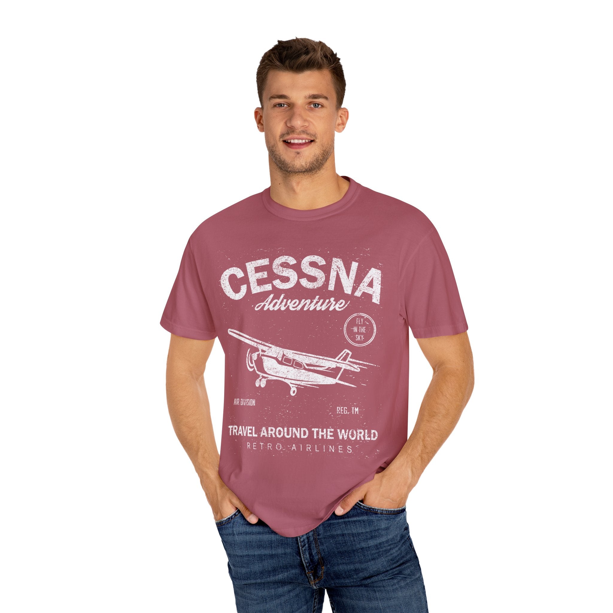 Cessna Adventure Travel Around The World Retro Airlines T-Shirt - Sinful Threads