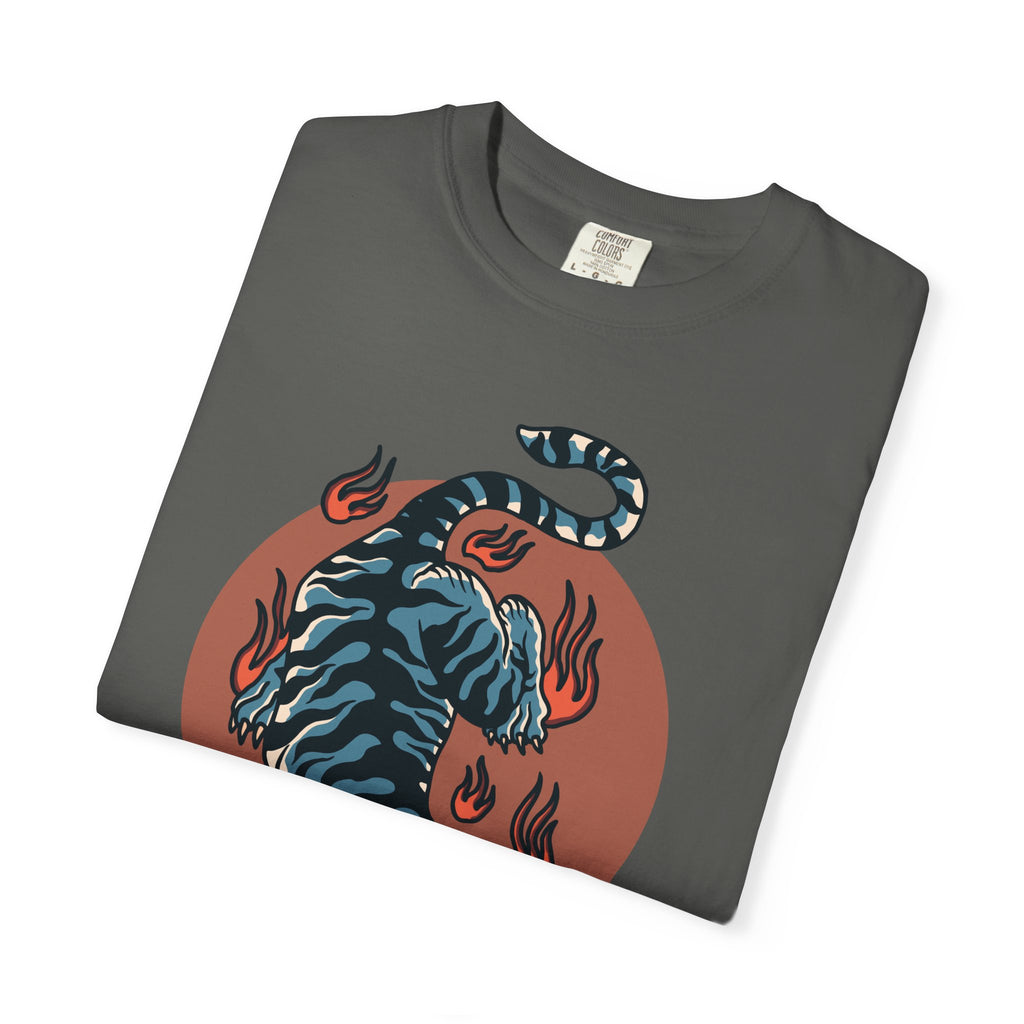 Blue tiger shirt - flame design tee - animal graphic gift - Sinful Threads