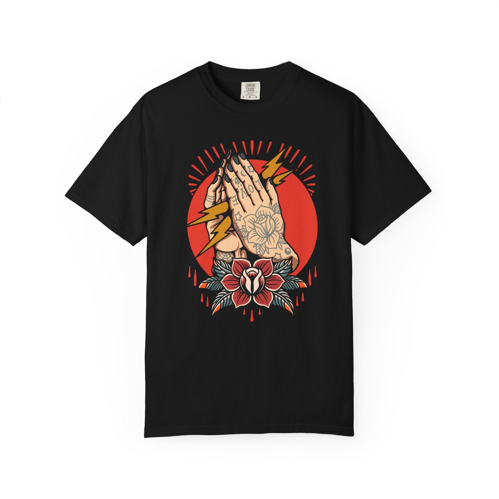 Praying Hands Shirt - Traditional Flash Art Tee - Tattoo Gift - Sinful Threads