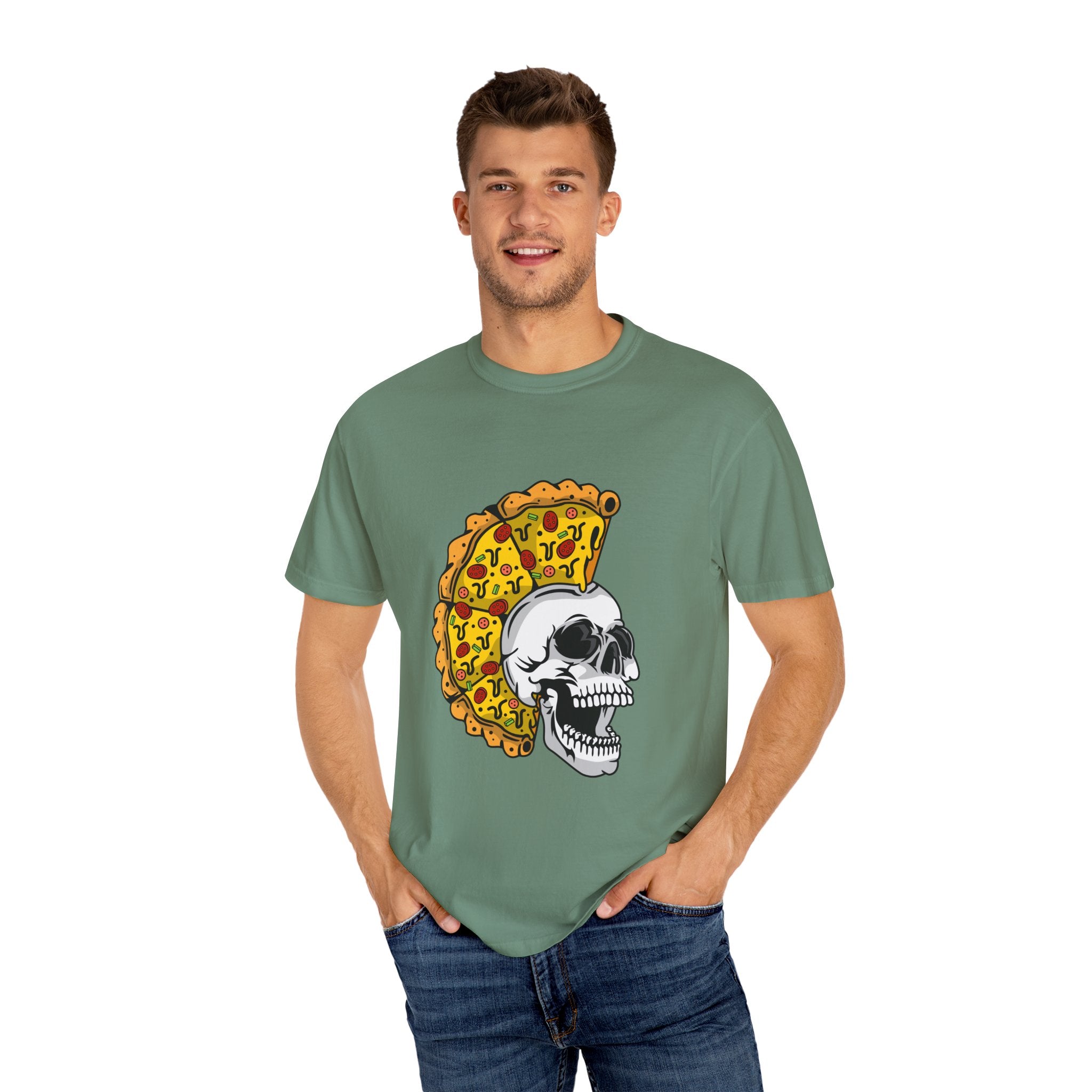 Pizza Mohawk Skull Funny Graphic Unique Design T-Shirt - Sinful Threads
