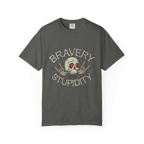 Funny Skull Shirt - Bravery Stupidity Tee - Cool Graphic
