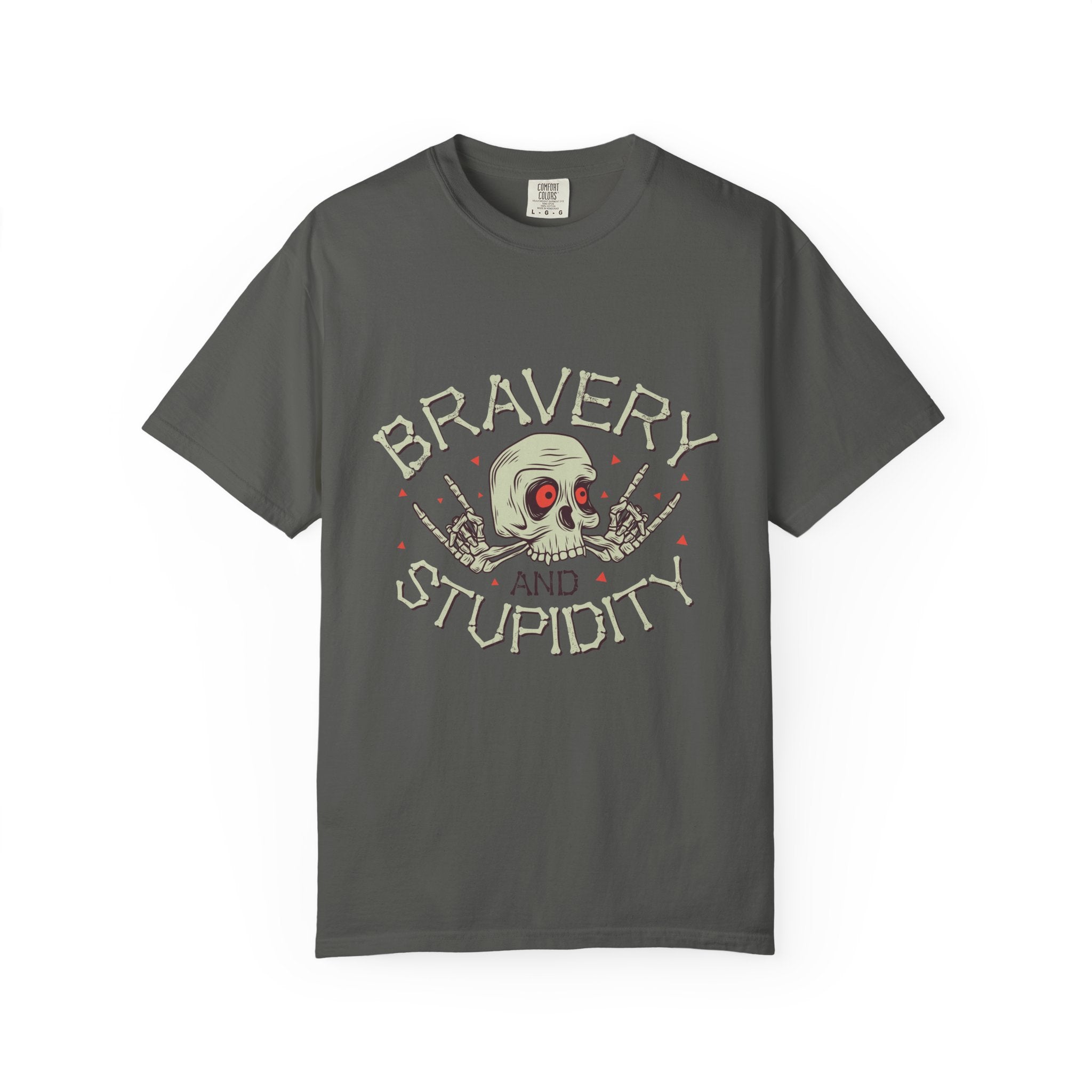 Funny Skull Shirt - Bravery Stupidity Tee - Cool Graphic - Sinful Threads