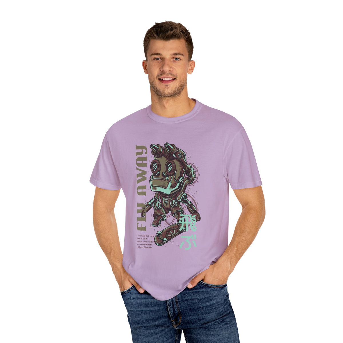 Fly Away Einstein Robot On Skateboard Illustration T-Shirt
