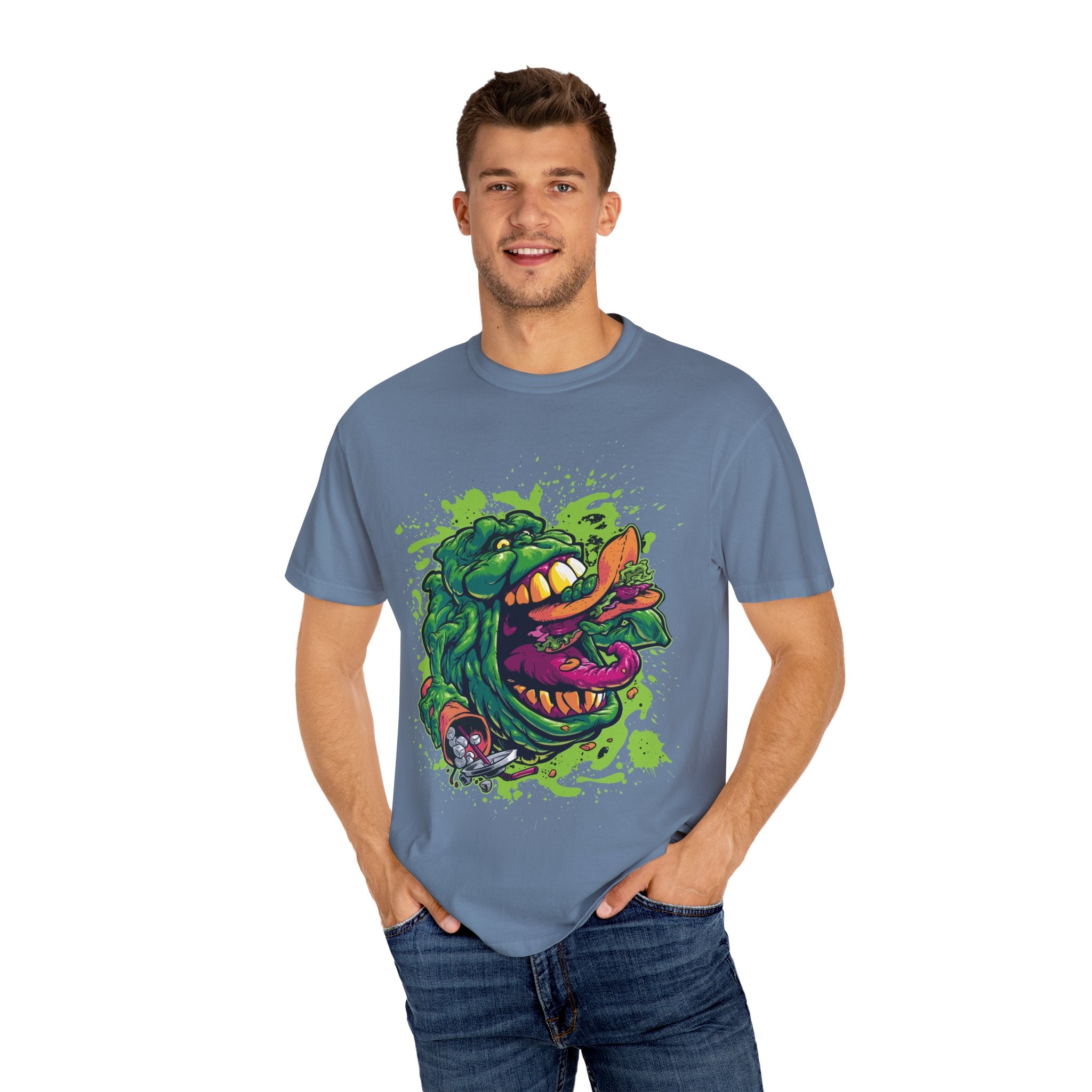 Green Slimy Ghost Tee – 80s Movie Fan Shirt with Humor - Sinful Threads