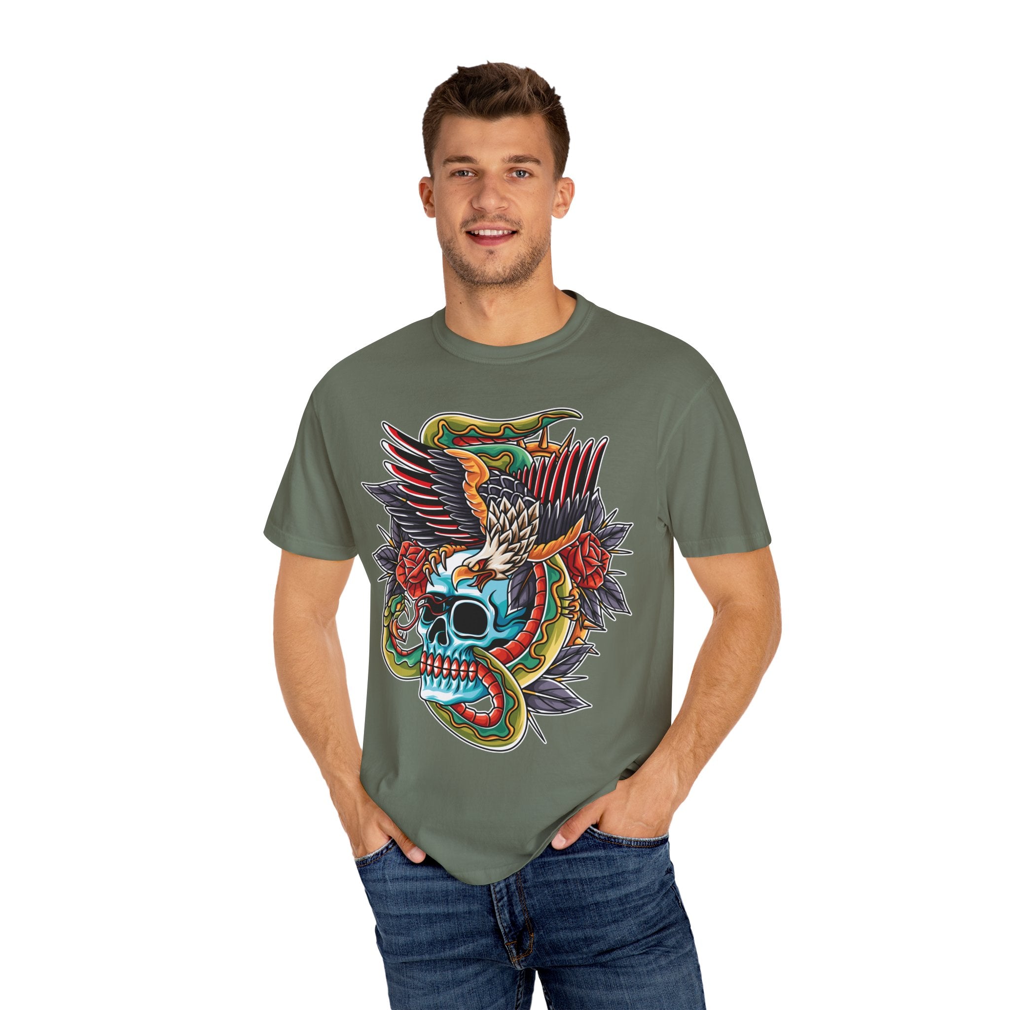 Biker Tattoo Shirt - Skull Eagle Snake Tee - Outlaw Apparel - Sinful Threads