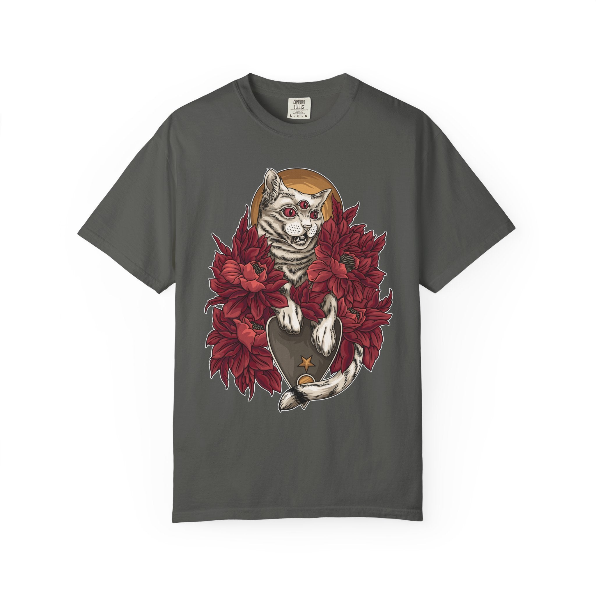 Occult Cat Tee - Weirdcore Ouija Shirt - Floral Graphic - Sinful Threads
