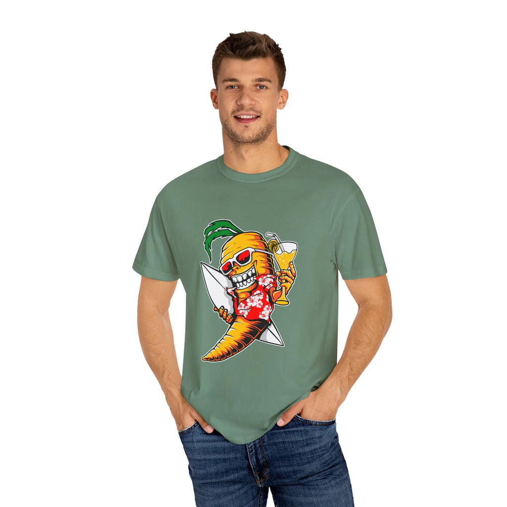 Surfing Carrot With a Drink Graphic Awesome T-Shirt - Sinful Threads