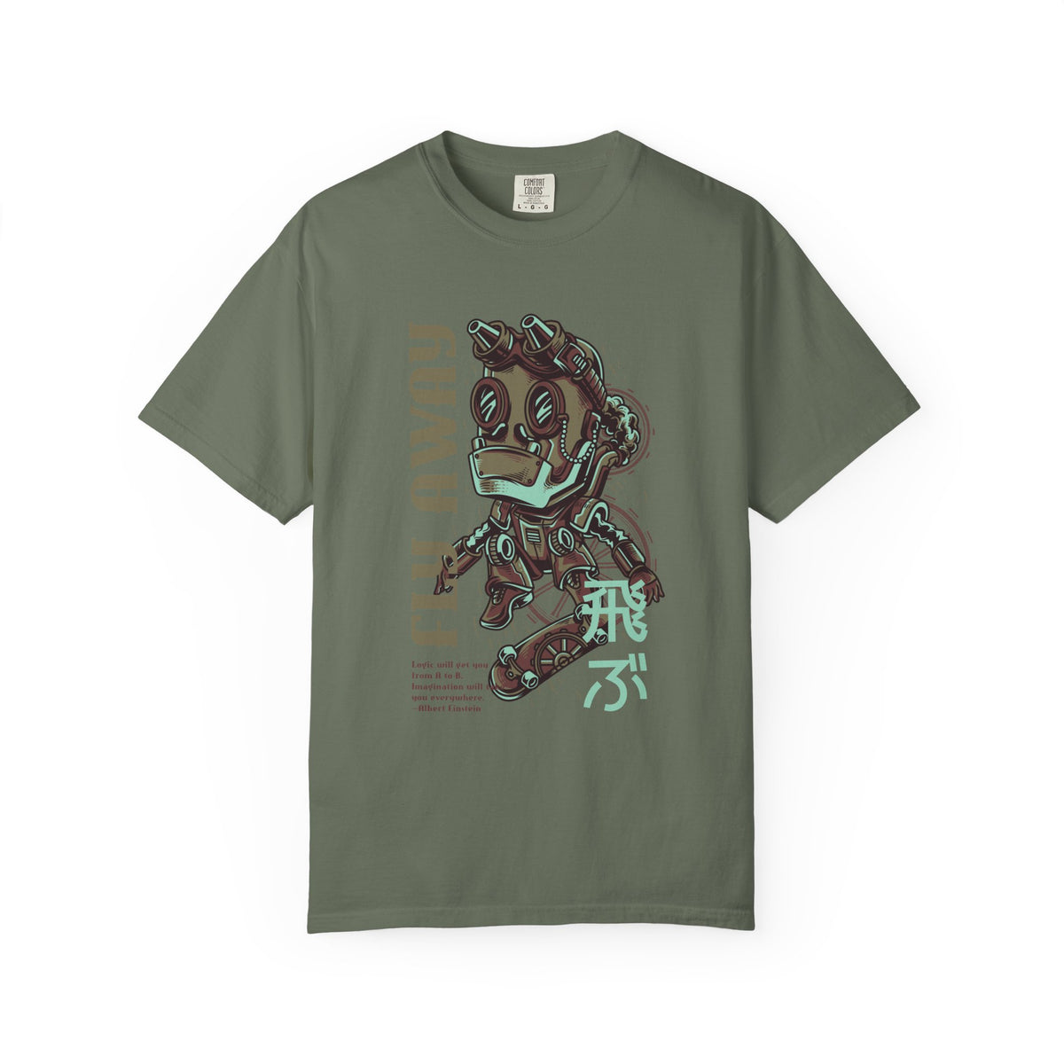 Fly Away Einstein Robot On Skateboard Illustration T-Shirt