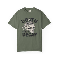 Coffee Skull Shirt - Death Before Decaf - Funny Caffeine Gift