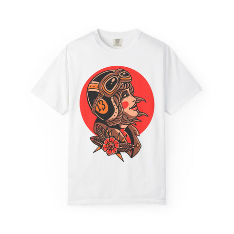 Biker Girl Shirt - Tattoo Flower Tee - Motorcycle Art Gift