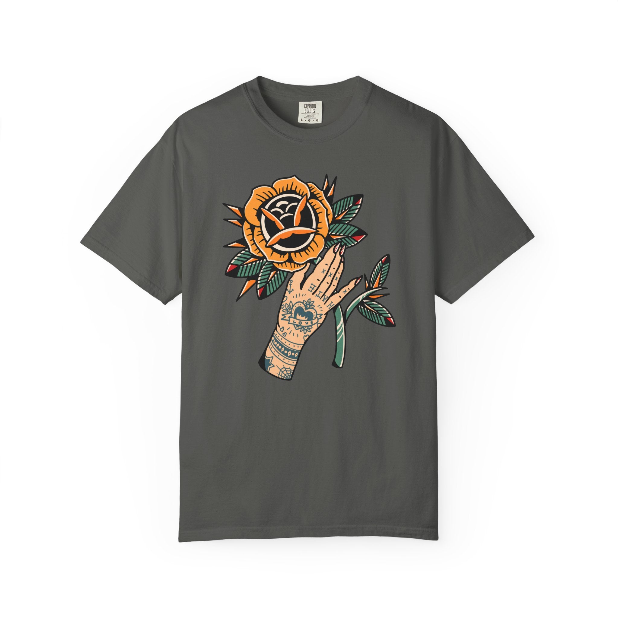 Tattoo Rose Shirt - Hand Holding Flower Tee, Artistic Gift - Sinful Threads