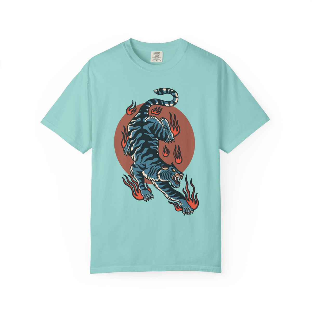 Blue tiger shirt - flame design tee - animal graphic gift