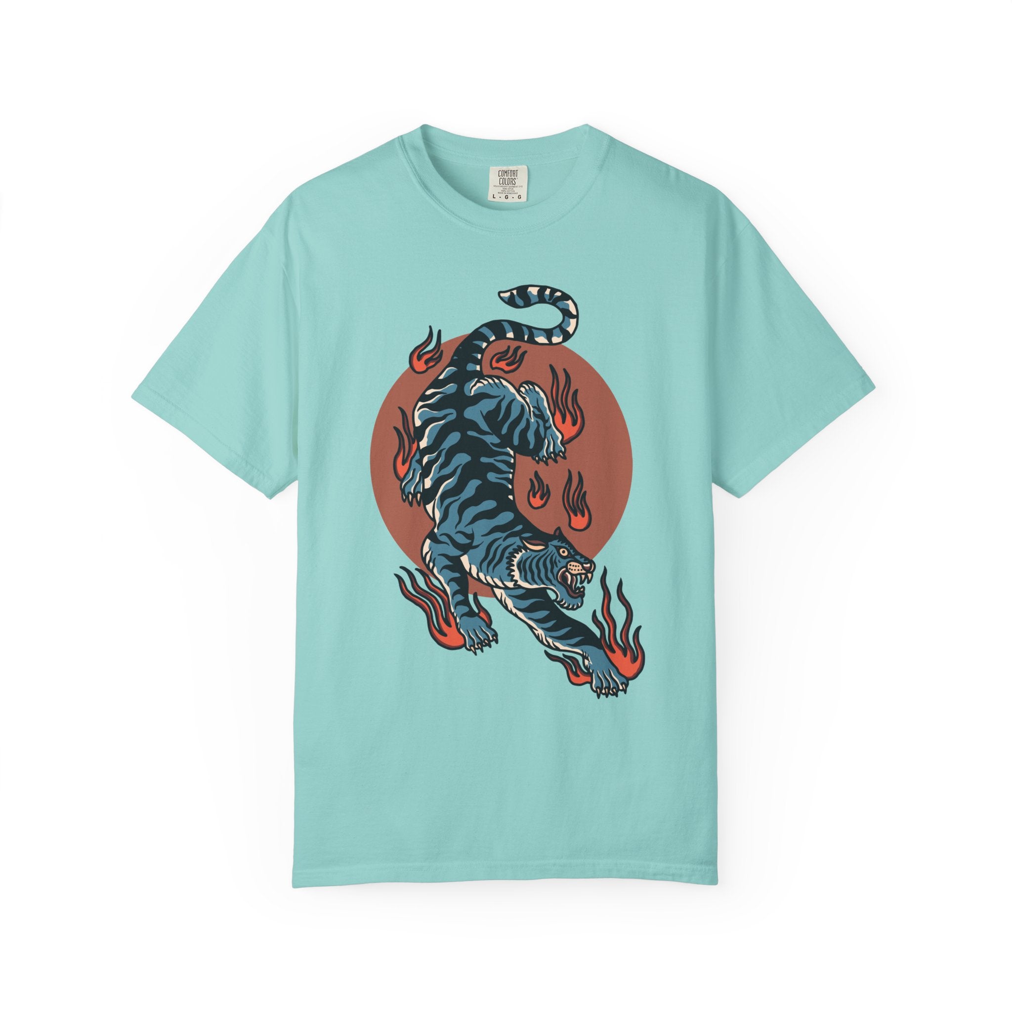 Blue tiger shirt - flame design tee - animal graphic gift - Sinful Threads