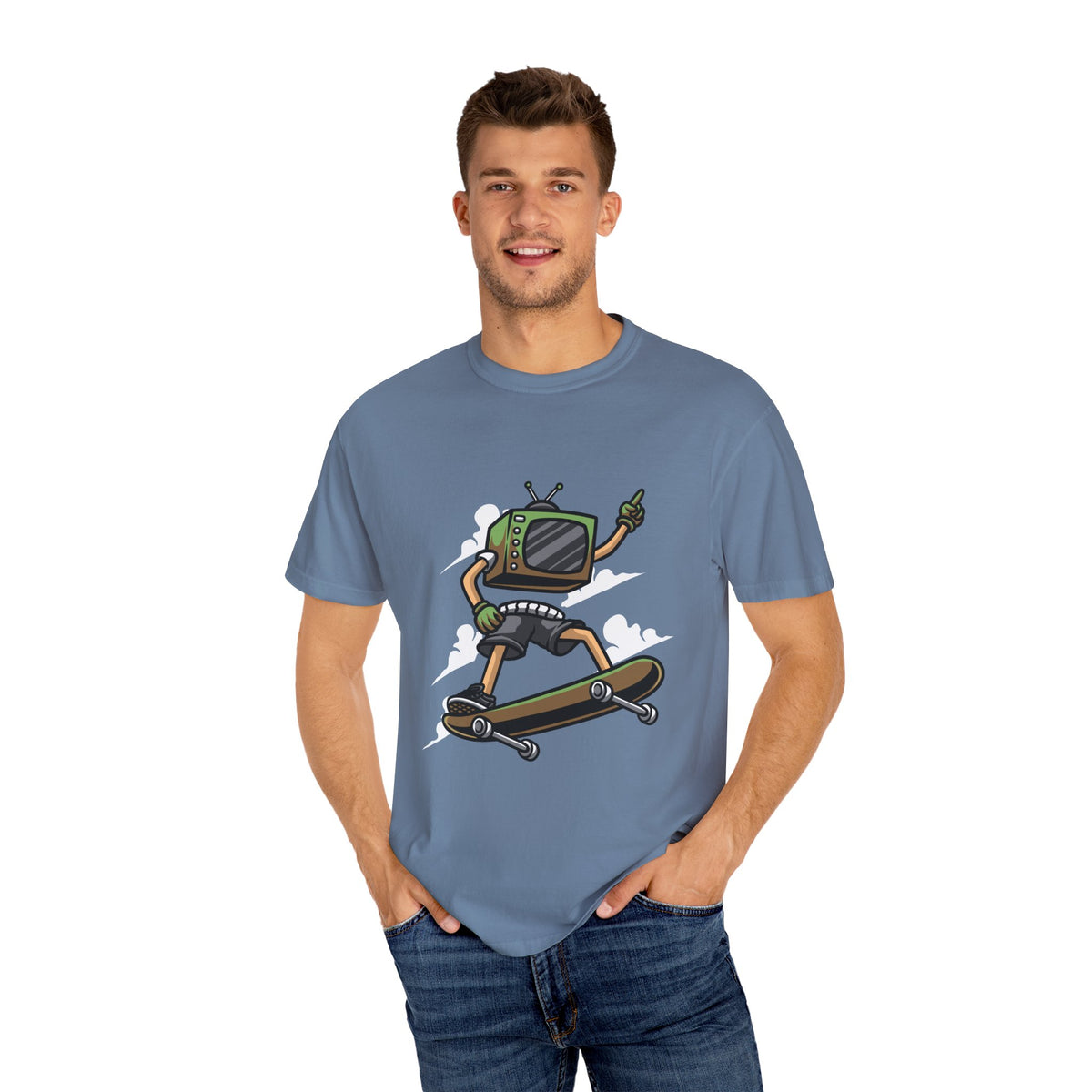 TV Head Skater Shirt - Retro Television Tee - Funny Geek Gift