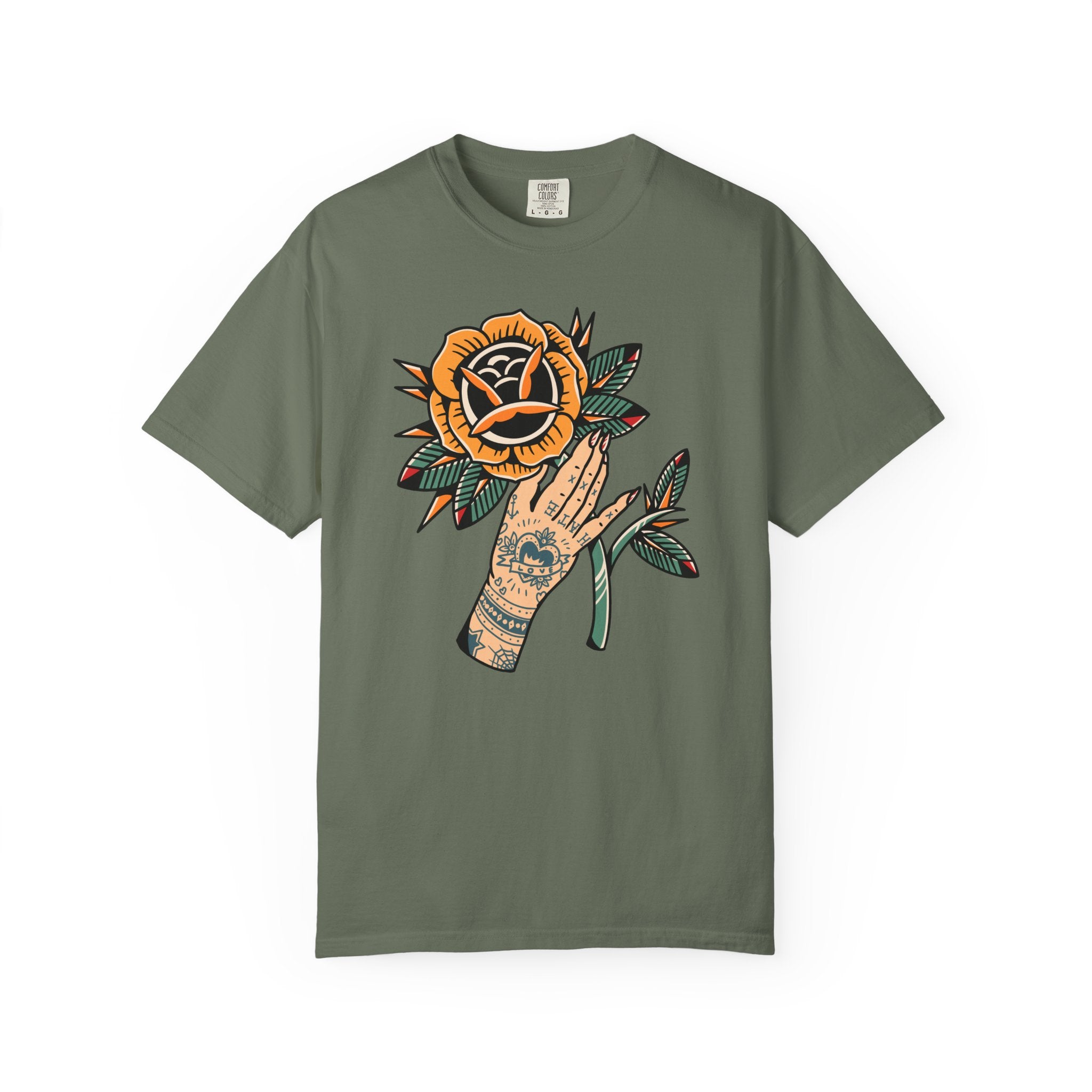 Tattoo Rose Shirt - Hand Holding Flower Tee, Artistic Gift - Sinful Threads