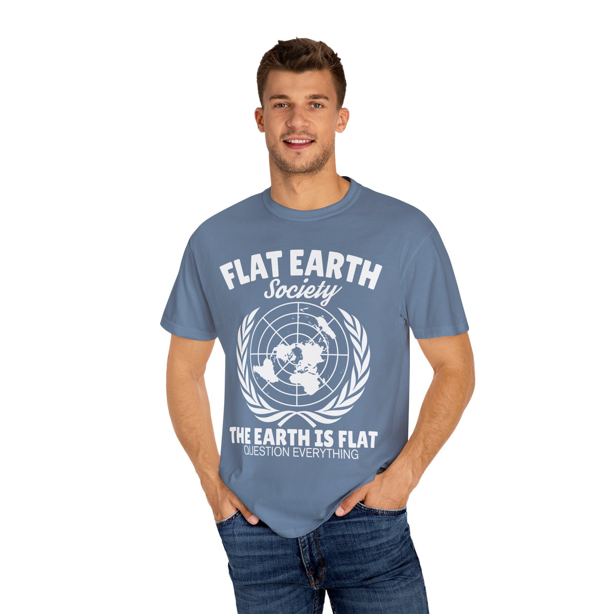 Flat Earth Society Question Everything Funny Design T-Shirt