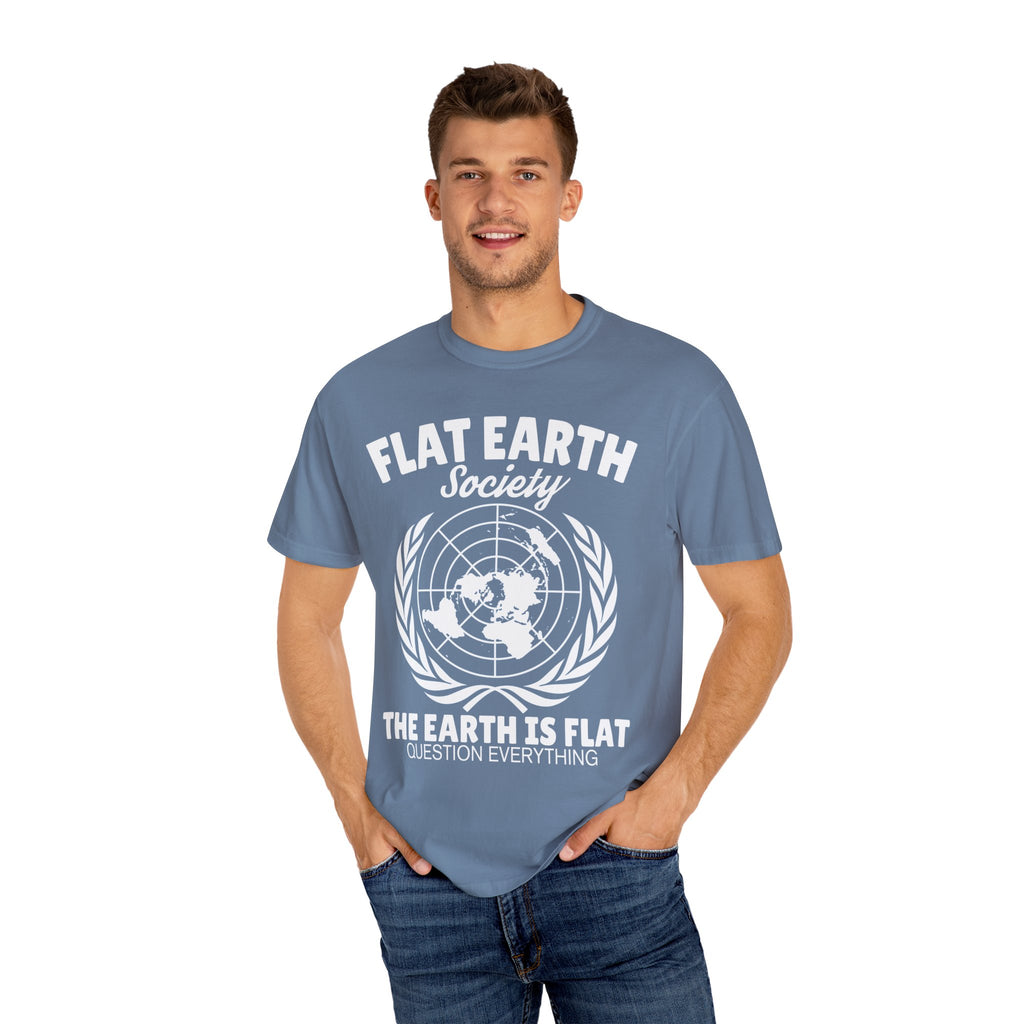 Flat Earth Society Question Everything Funny Design T-Shirt - Sinful Threads