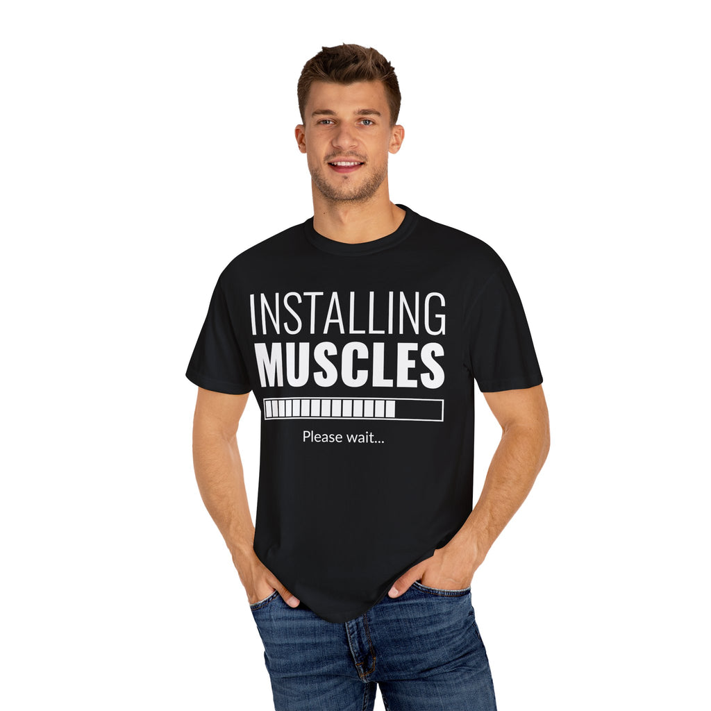 Installing Muscles Loading Bar T-Shirt - Funny Gym - Sinful Threads