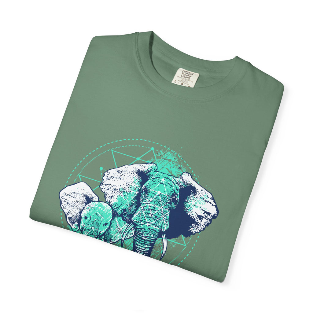 Graphic Mother And Baby Elephant Teal Blue Print T-Shirt - Sinful Threads