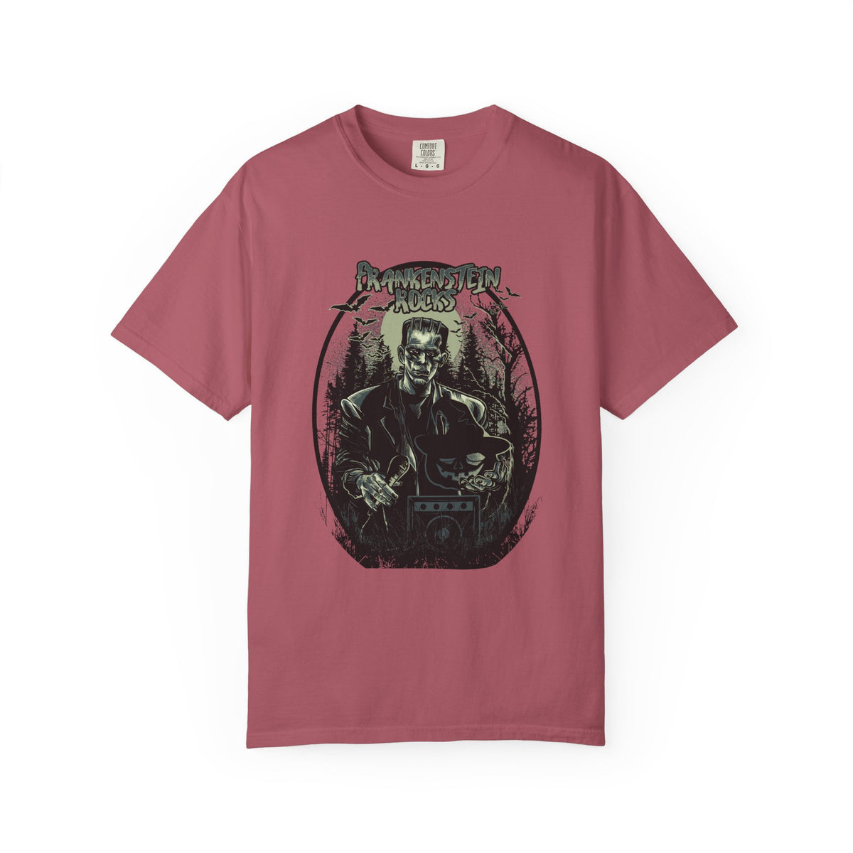 Frankenstein Rocks Halloween Graphic Novelty Design T-Shirt