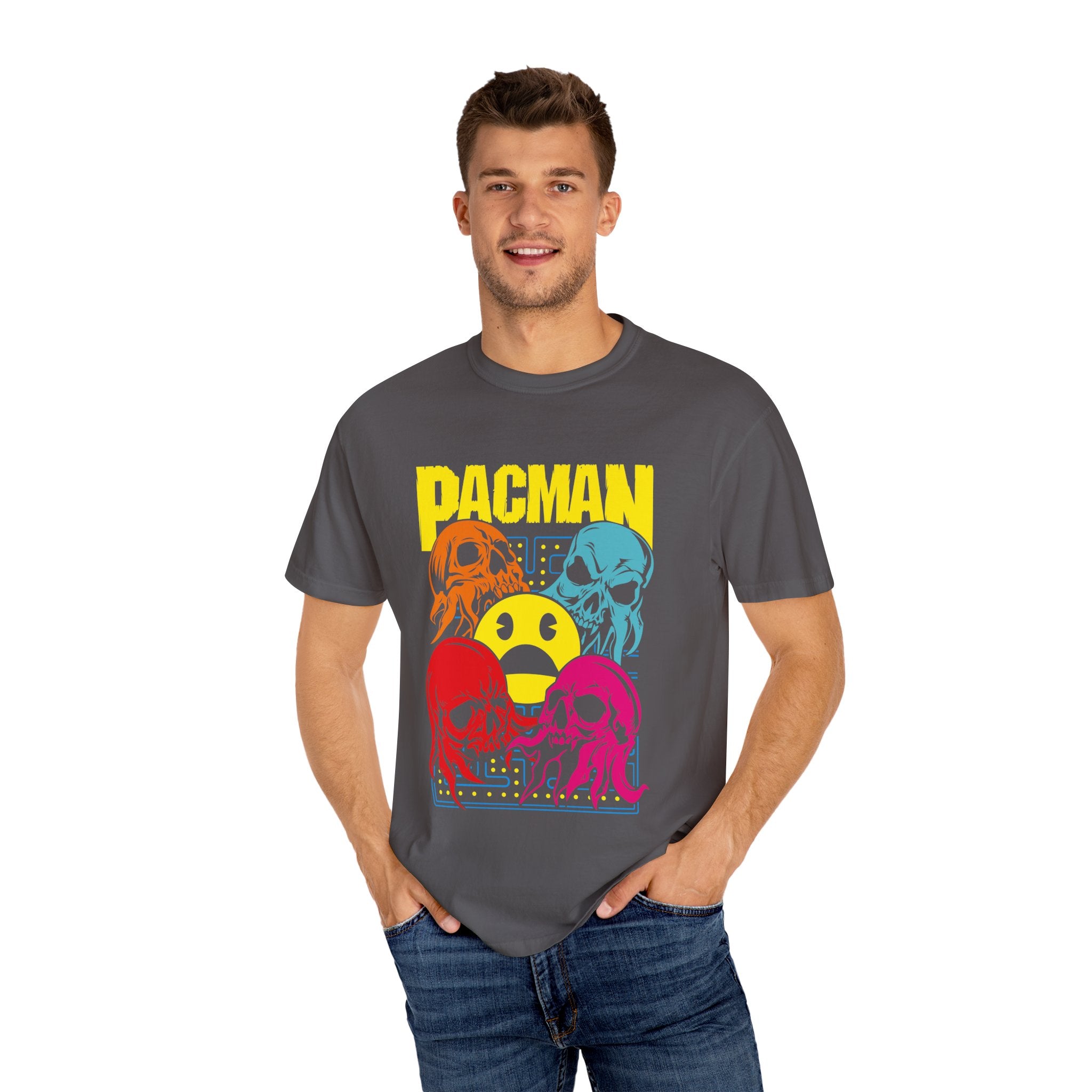80s Arcade Pacman Ghost Skull Tee Retro Gaming Geeky Gift - Sinful Threads