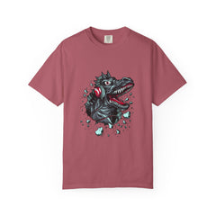 Dinosaur with Headphones Breaking Wall Graphic Design T-Shirt - Sinful Threads