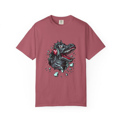 Dinosaur with Headphones Breaking Wall Graphic Design T-Shirt - Sinful Threads