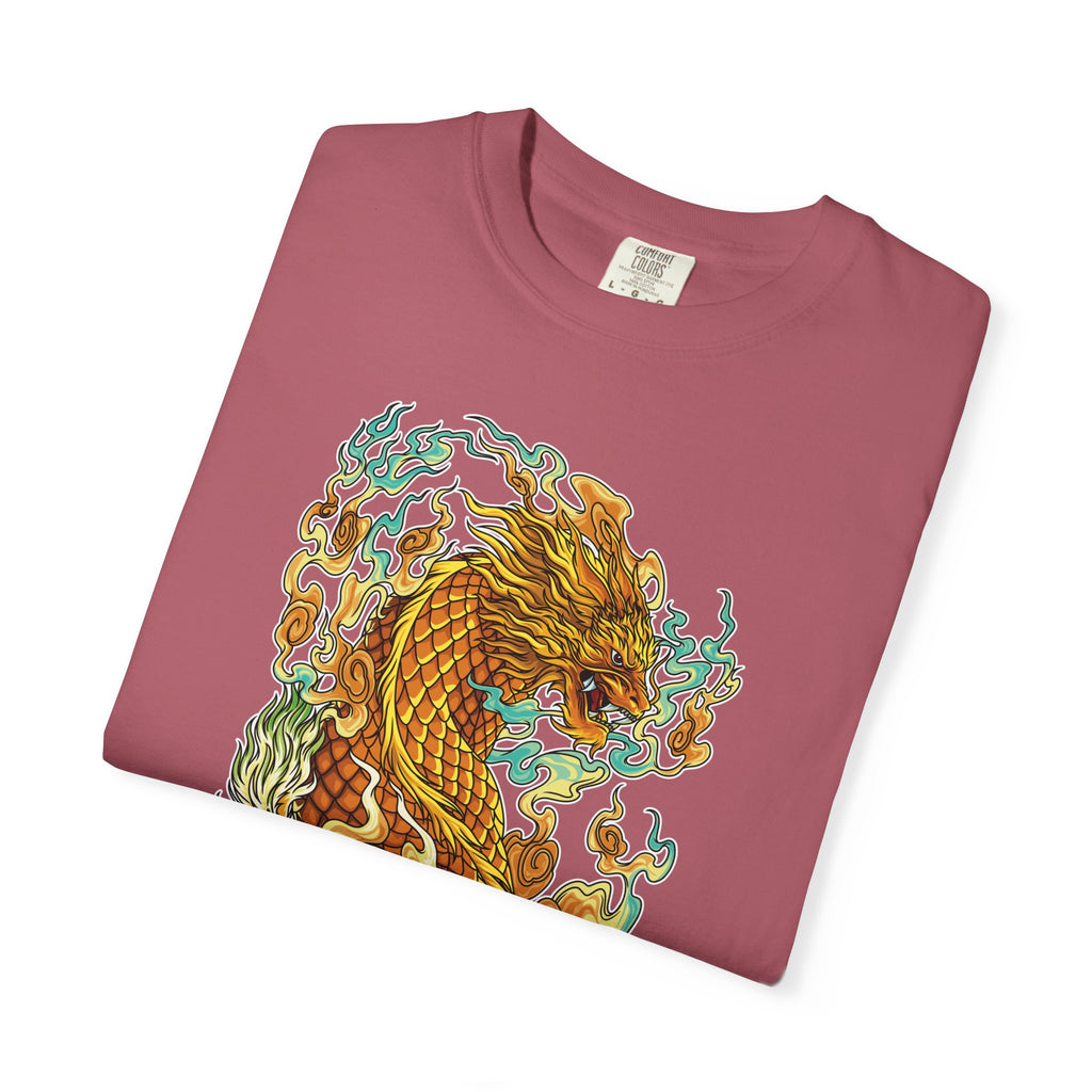 Golden Dragon Graphic Tee – Fantasy Creature Top - Sinful Threads