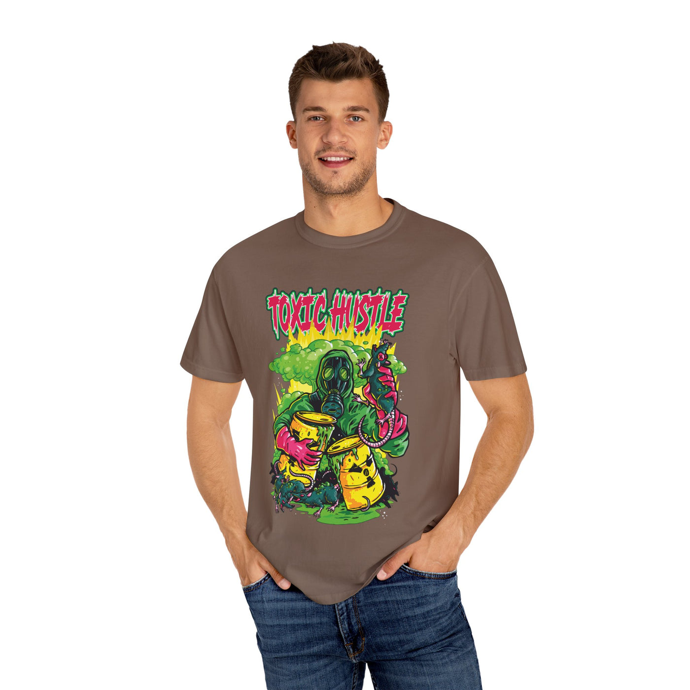 Toxic Hustle Hazmat Gas Mask Biohazard Tee - Survival Horror Shirt - Sinful Threads