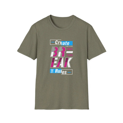 Create Something Break The rules Glitch Style Graphic Tee - Sinful Threads