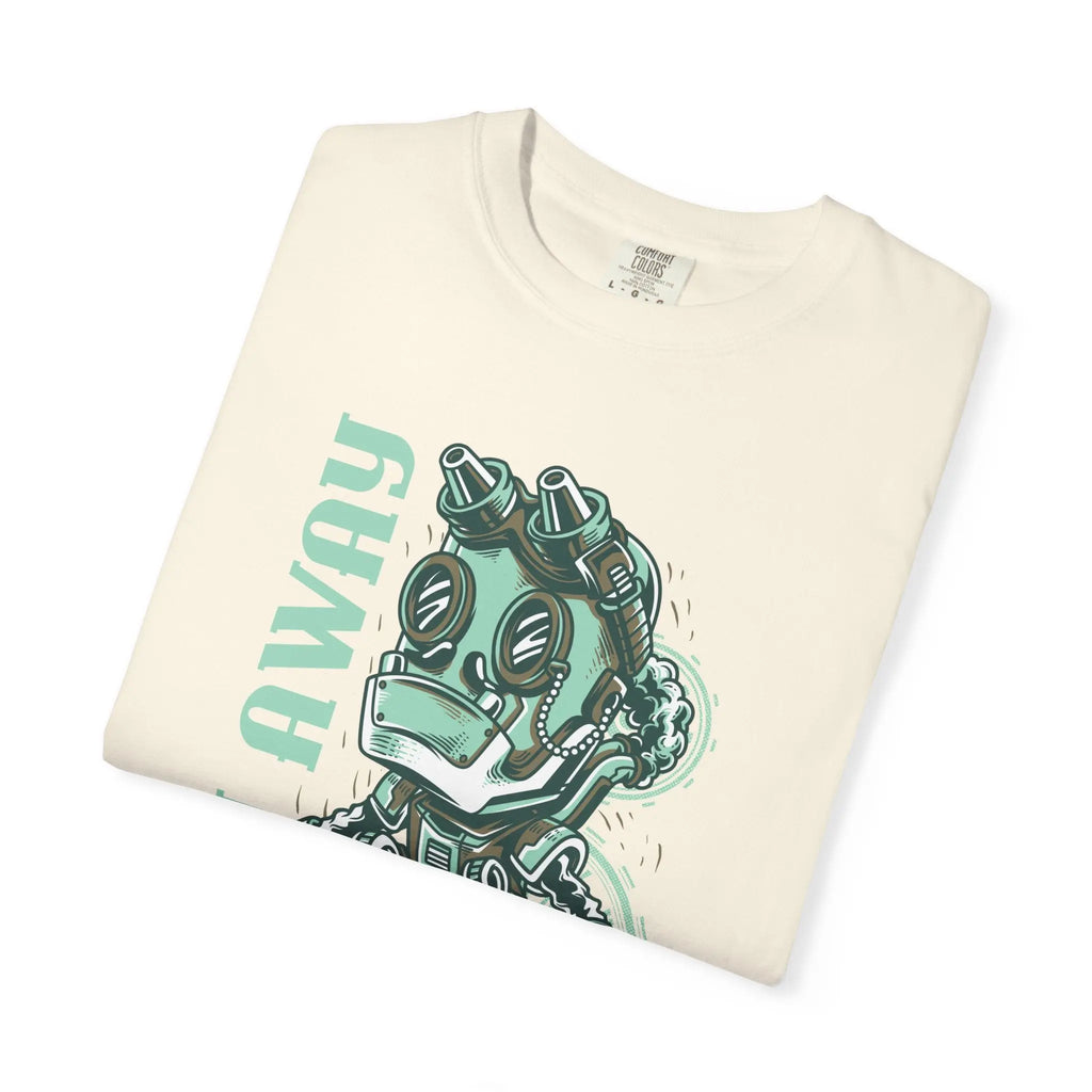 Fly Away Steampunk Robot With Japanese Text Design T-Shirt - Sinful Threads