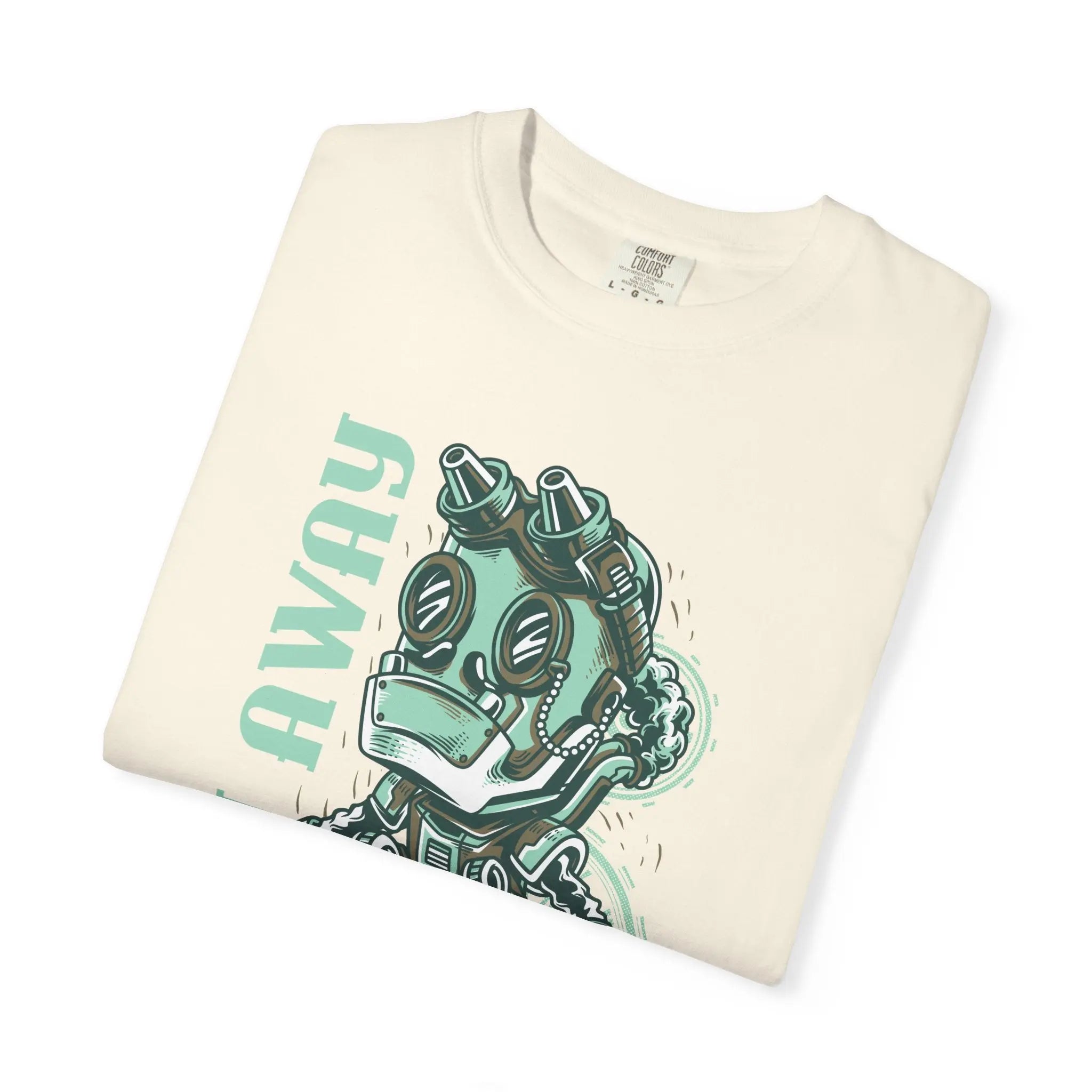 Fly Away Steampunk Robot With Japanese Text Design T-Shirt - Sinful Threads