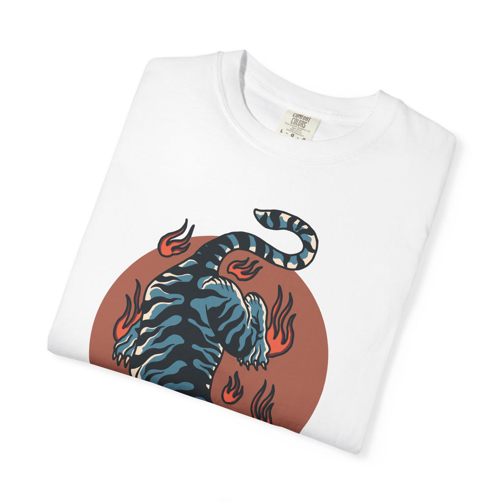 Blue tiger shirt - flame design tee - animal graphic gift - Sinful Threads