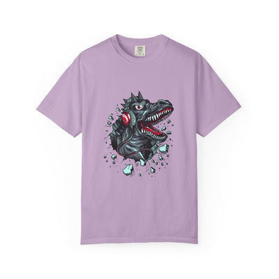 Dinosaur with Headphones Breaking Wall Graphic Design T-Shirt - Sinful Threads