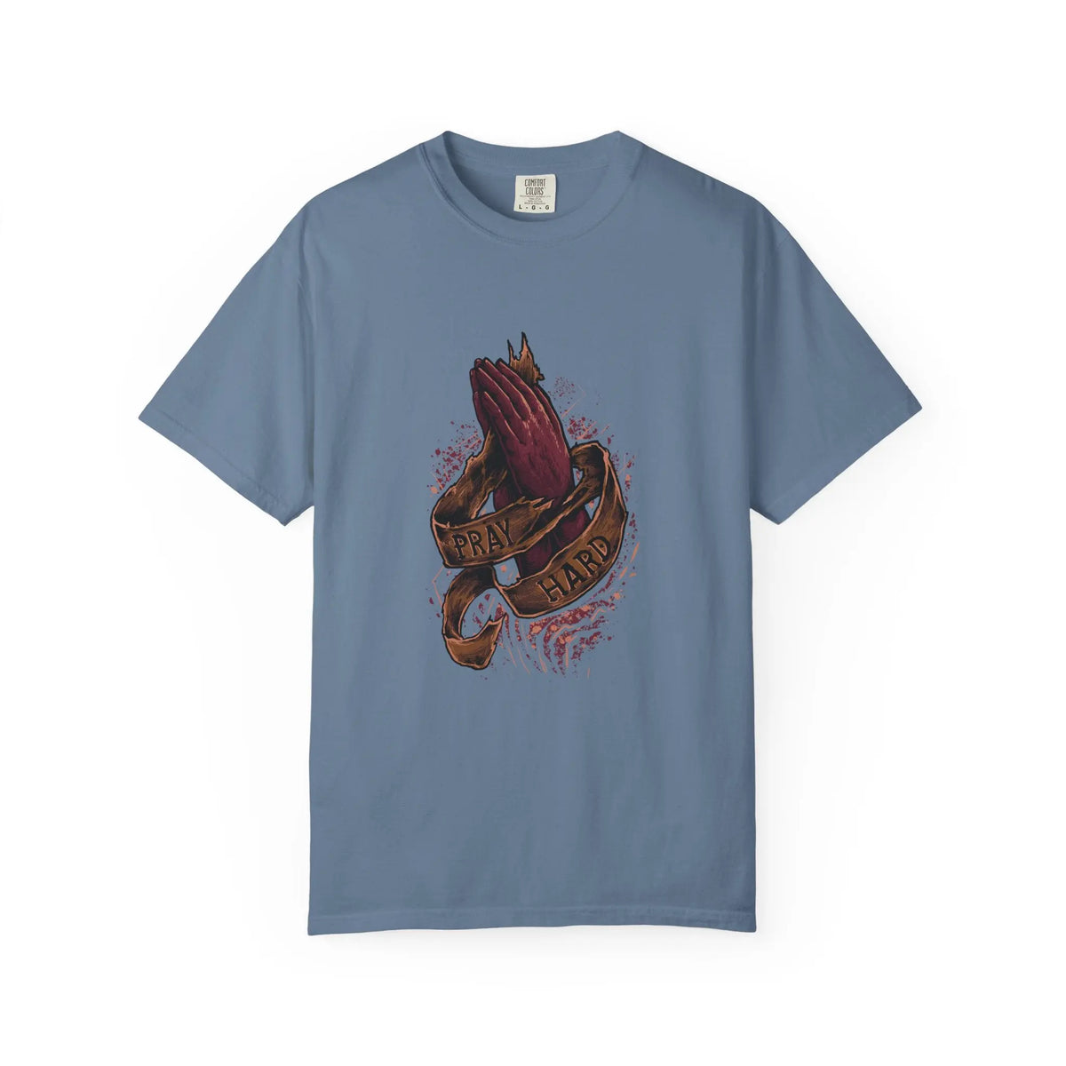 Pray Hard Hands Illustration Graphic Design Art T-Shirt - Sinful Threads