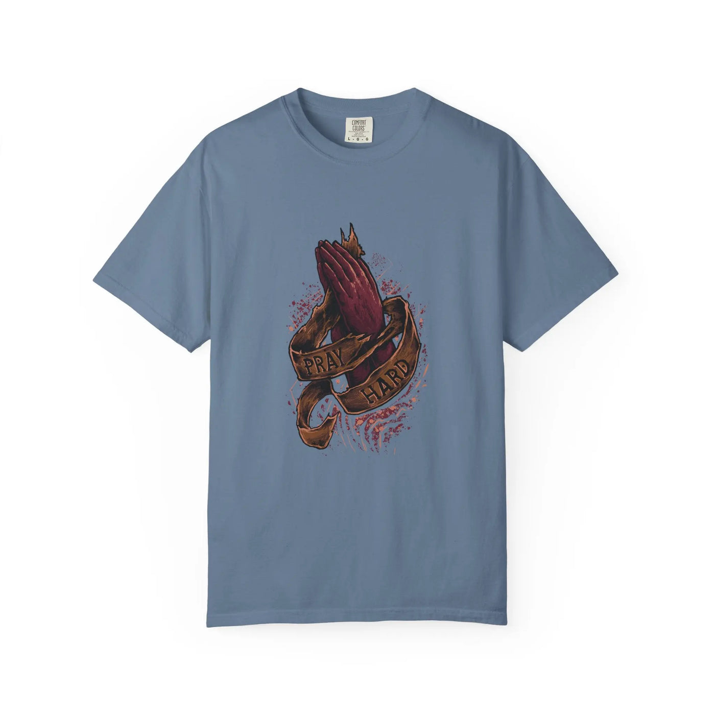 Pray Hard Hands Illustration Graphic Design Art T-Shirt - Sinful Threads