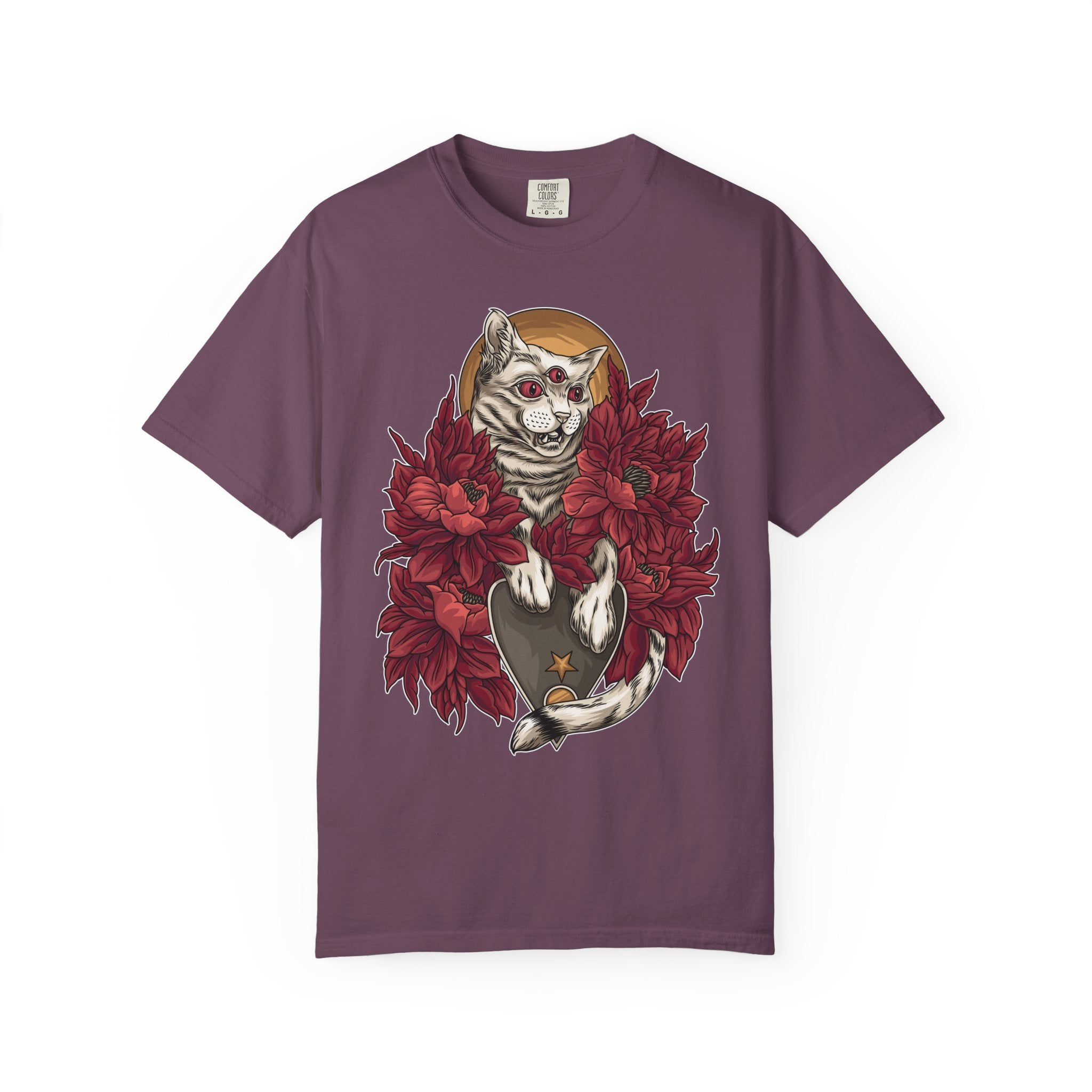 Occult Cat Tee - Weirdcore Ouija Shirt - Floral Graphic - Sinful Threads