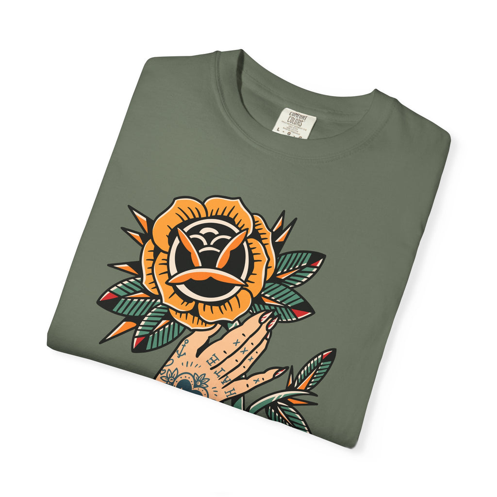 Tattoo Rose Shirt - Hand Holding Flower Tee, Artistic Gift - Sinful Threads